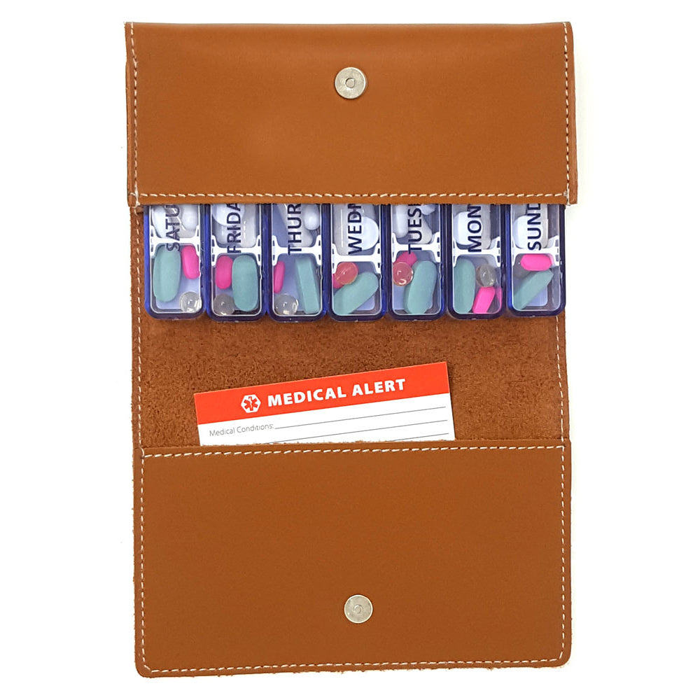 Kibodan Leather Pill Case Wallet - Weekly Pill Organizer