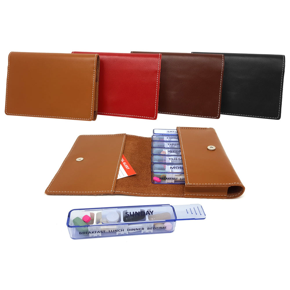 Kibodan Leather Pill Case Wallet - Weekly Pill Organizer