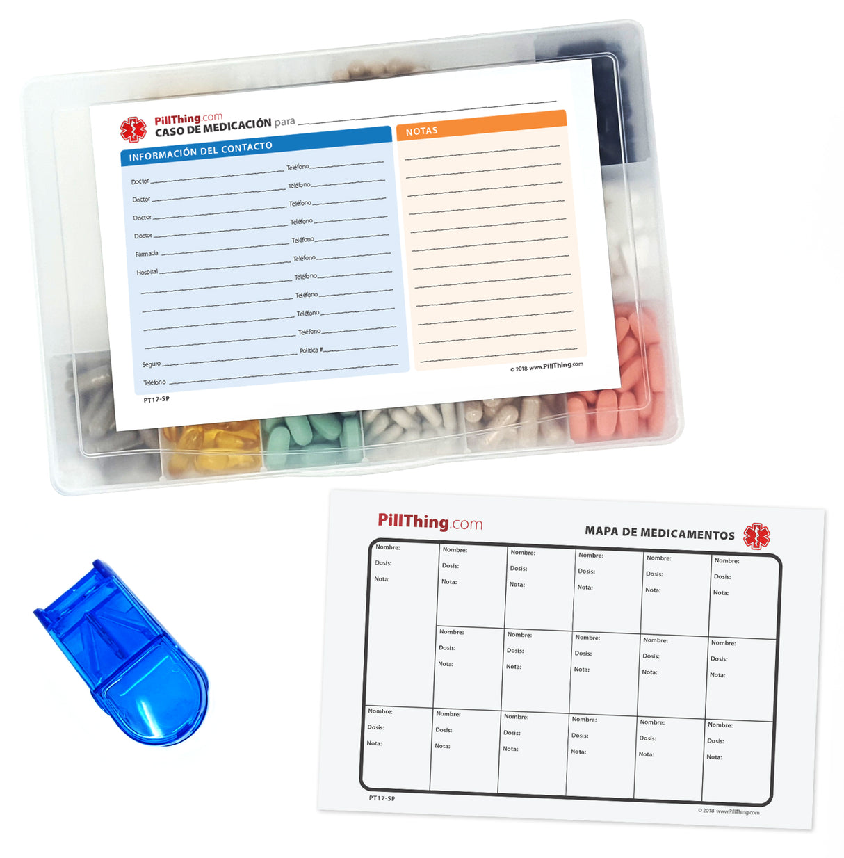 Spanish Pill/Supplement Organizer Tray with 17 Compartments