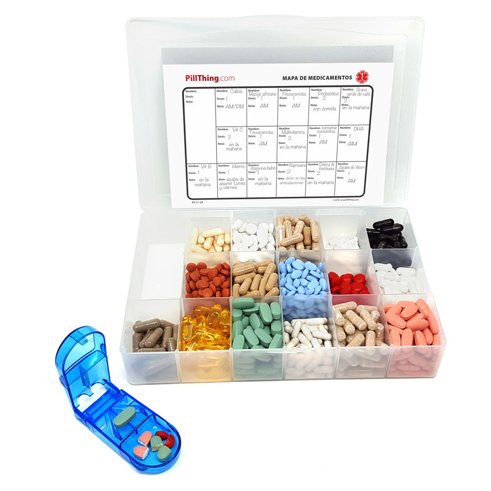 Spanish Pill/Supplement Organizer Tray with 17 Compartments
