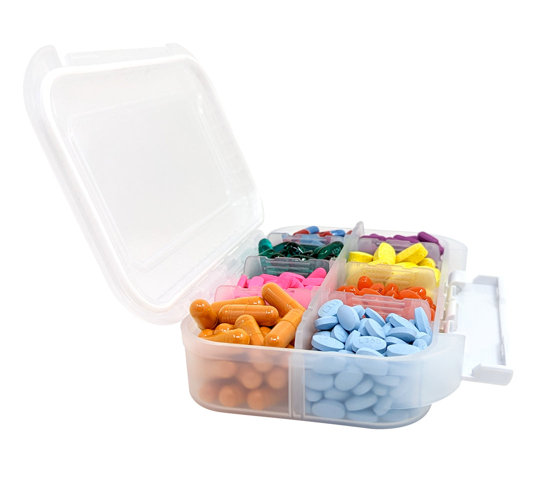 8 Compartment Large Pill Case with Airtight, Waterproof Seal, Medication Map Included