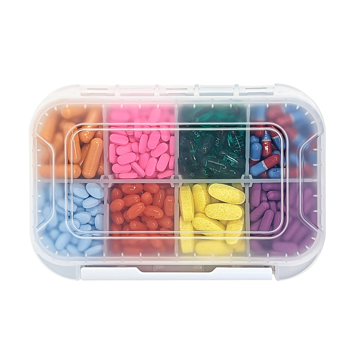 8 Compartment Large Pill Case with Airtight, Waterproof Seal, Medication Map Included