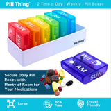 2 Times a Day, 7 Day Large Weekly Pill Organizer with Holder Tray, Vitamin, Medicine Box, Multicolor