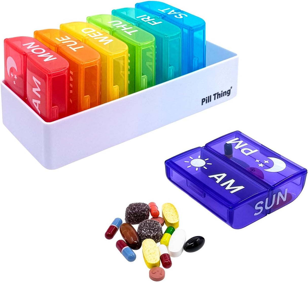 2 Times a Day, 7 Day Large Weekly Pill Organizer with Holder Tray, Vitamin, Medicine Box, Multicolor