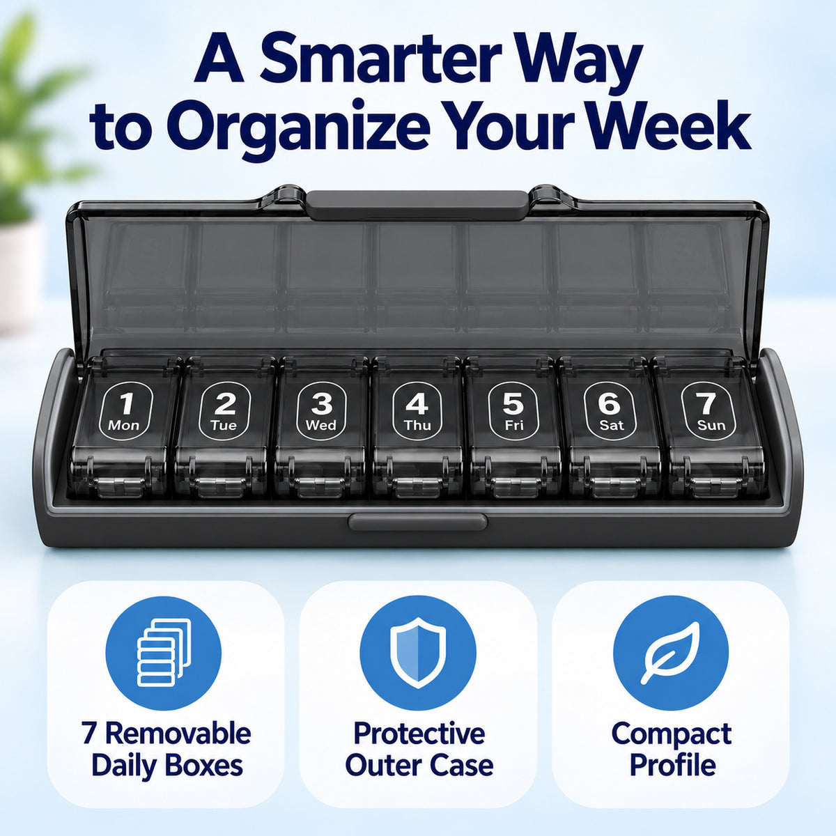 7-Day Travel Pill Organizer with Removable Daily Boxes