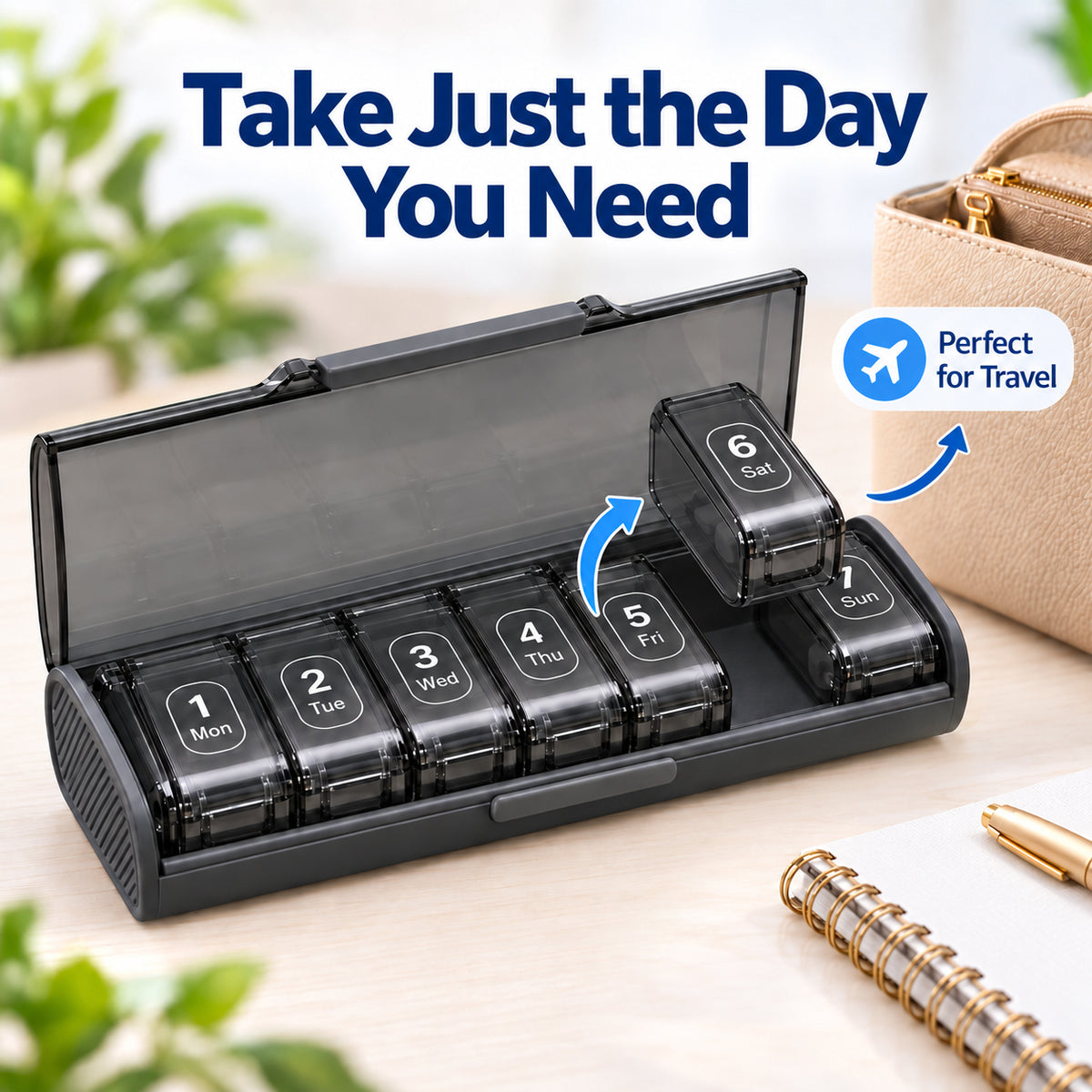 7-Day Travel Pill Organizer with Removable Daily Boxes