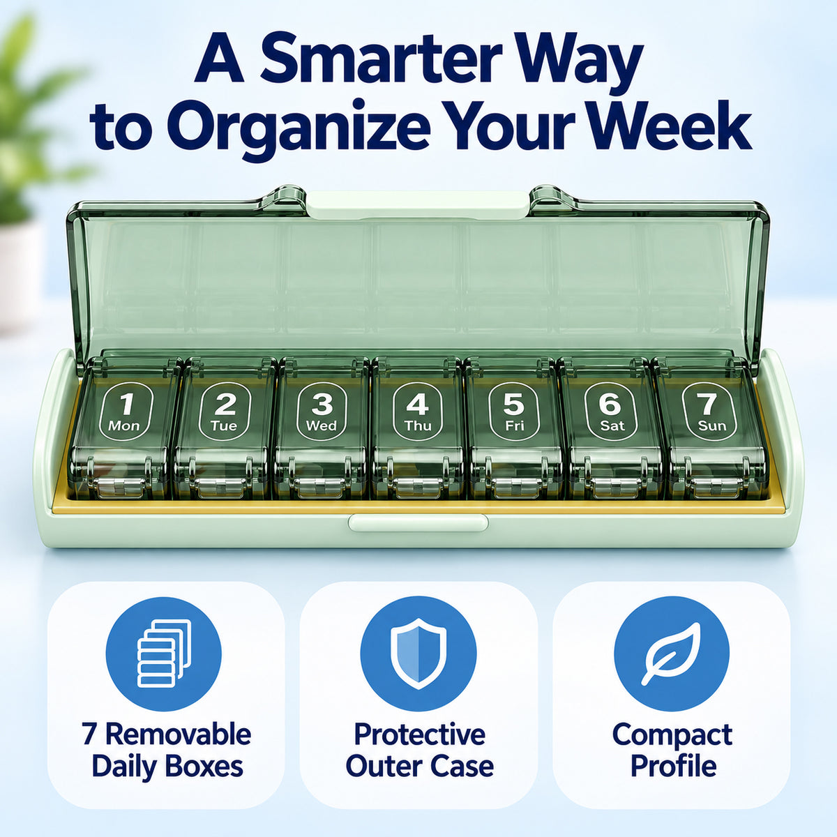 7-Day Travel Pill Organizer with Removable Daily Boxes