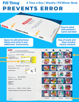 4 Time a Day Weekly XL Cold Seal Pill Blister Cards - Two Piece Tri-Fold Booklet - 6 Pack