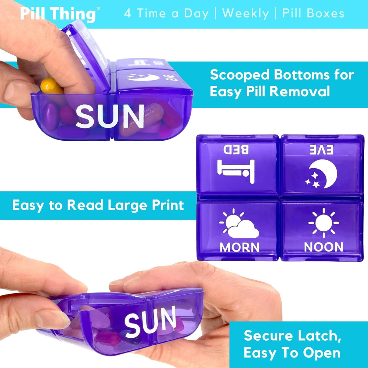 4 Times a Day, 7 Day Large Weekly Pill Organizer with Holder Tray, Vitamin, Medicine Box, Multicolor
