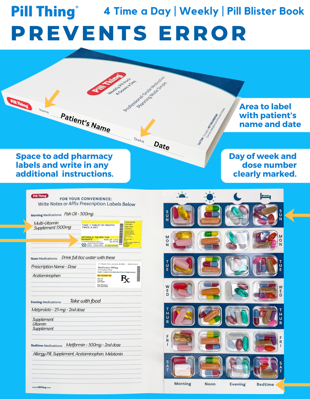 Weekly XL, 4 Time a Day, Cold Seal Medication Blister Cards - Tri-Fold Booklet