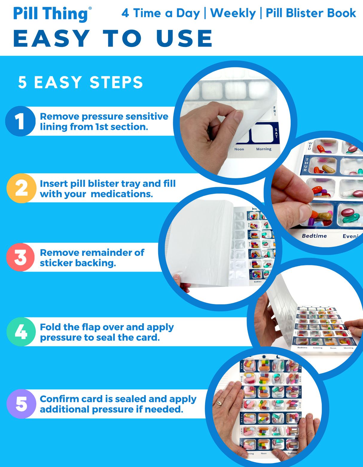 4 Times a Day Weekly XL Cold Seal Pharmacy Blister Pack System Cards for Pills - 100 Pack