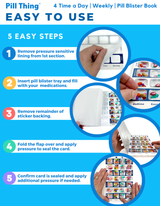 Weekly XL, 4 Time a Day, Cold Seal Medication Blister Cards - Tri-Fold Booklet