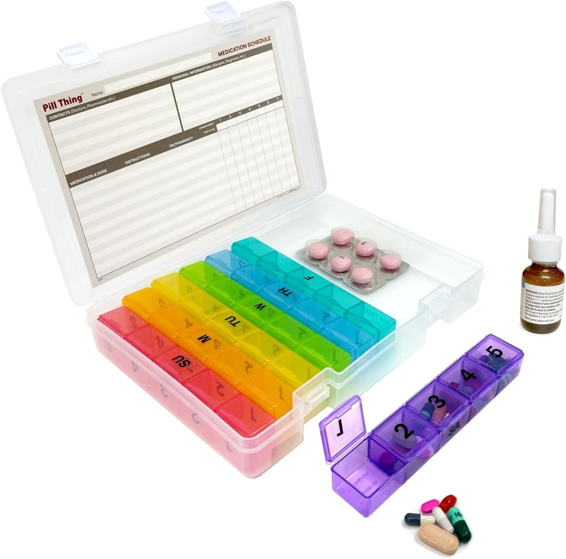 5 Times a Day Weekly Pill Box Organizer Case, Secure 7 Day Pillbox with Medication Schedule