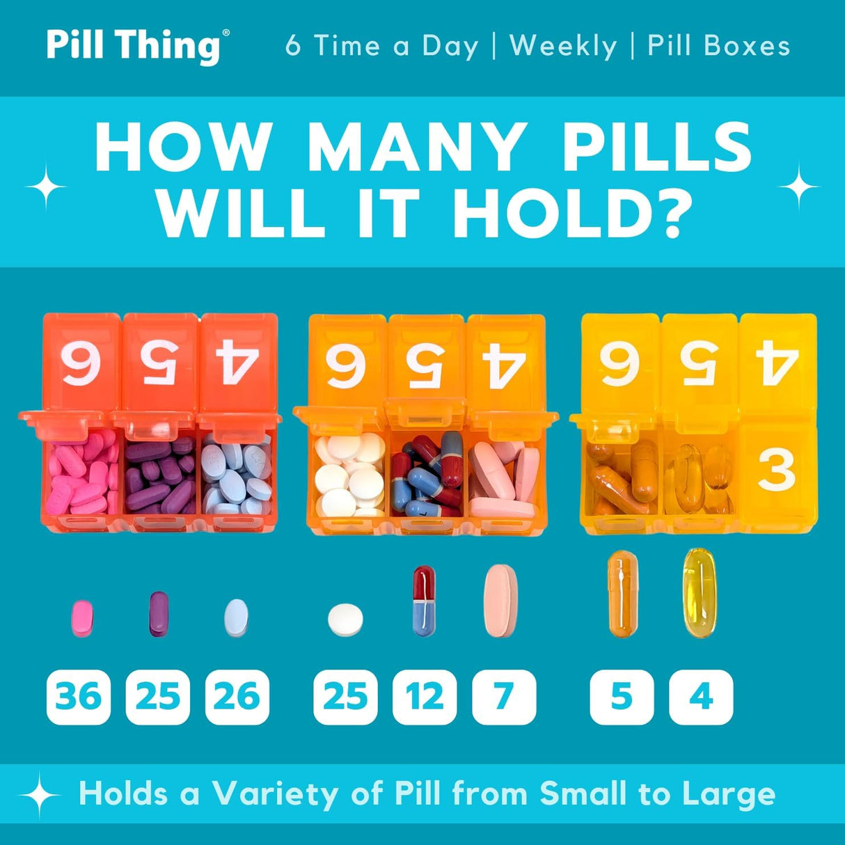 6 Times a Day, 7 Day Large Weekly Pill Organizer with Holder Tray, Vitamin, Medicine Box, Multicolor