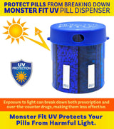 Monster Jr UV Protected Blue Pill Dispenser with Compartment Labels (1 or 2 Pack)