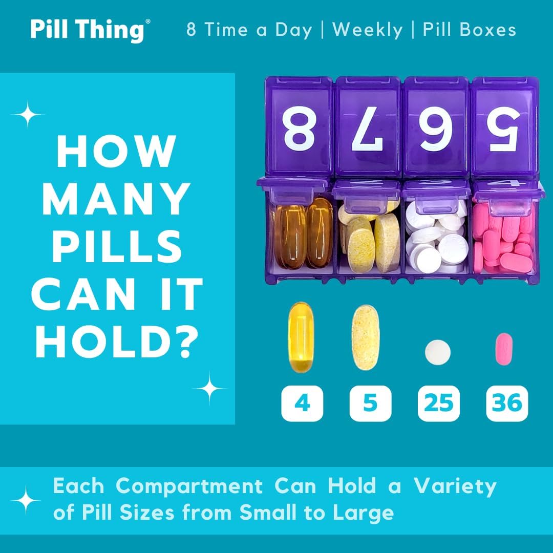 8 Times a Day, 7 Day Large Weekly Pill Organizer with Holder Tray, Vitamin, Medicine Box, Multicolor