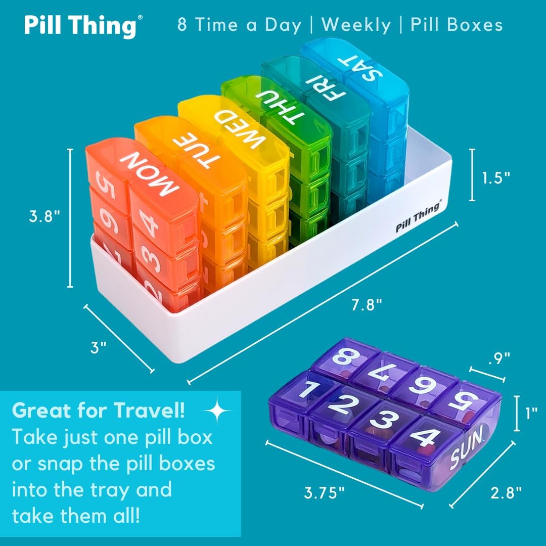 8 Times a Day, 7 Day Large Weekly Pill Organizer with Holder Tray, Vitamin, Medicine Box, Multicolor