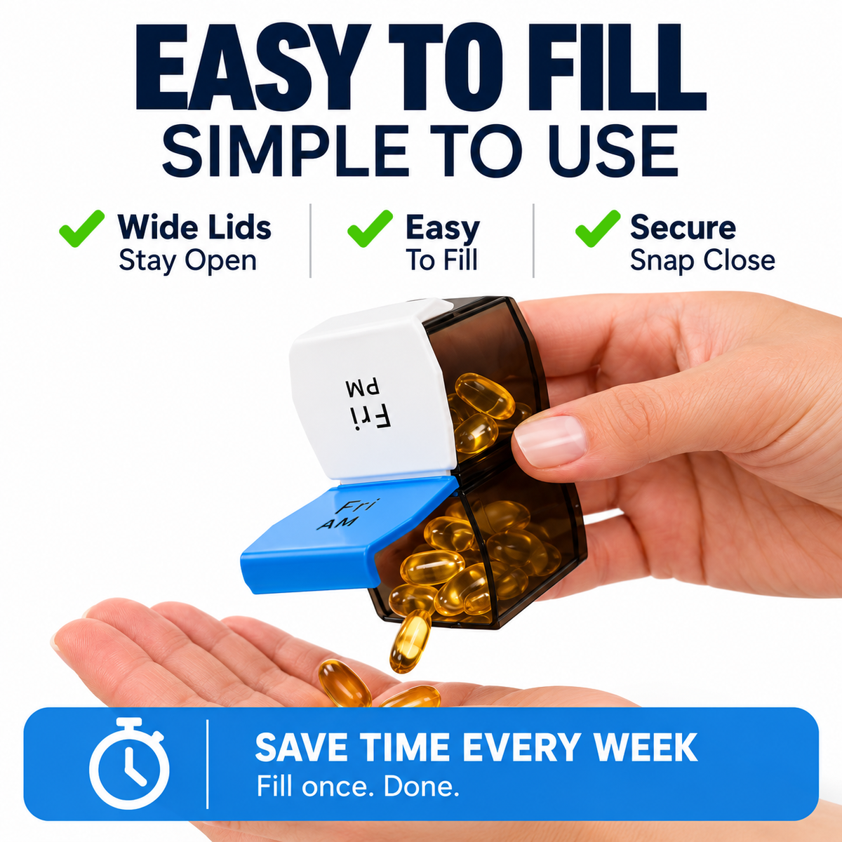 Extra Large Weekly AM/PM Pill Organizer – 7 Removable Daily Pill Boxes