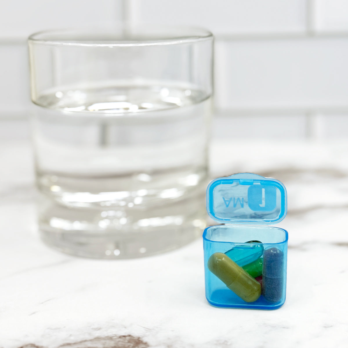 AM/PM Blue Monthly Pill Organizer Pods