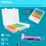 6 Times a Day Weekly Pill Box Organizers in a Secure Case, Extra Pills Compartment, Medication Map