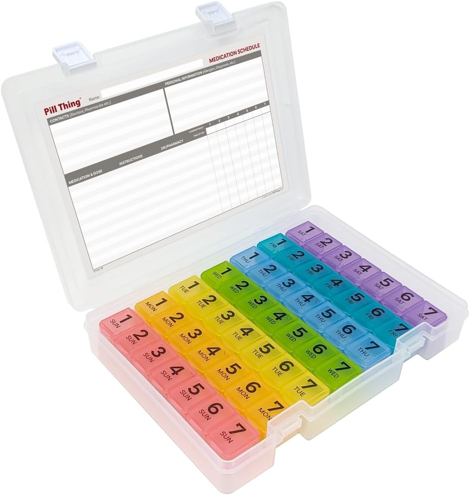 7 Times a Day Weekly Pill Box Organizer Case, Secure 7X Pillbox with Medication Schedule Plastic