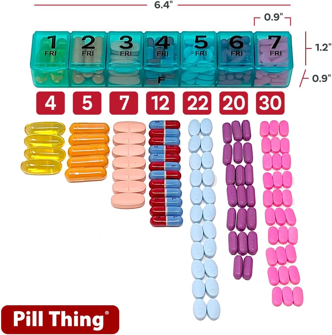 7 Times a Day Weekly Pill Box Organizer Case, Secure 7X Pillbox with M –  Pill Thing