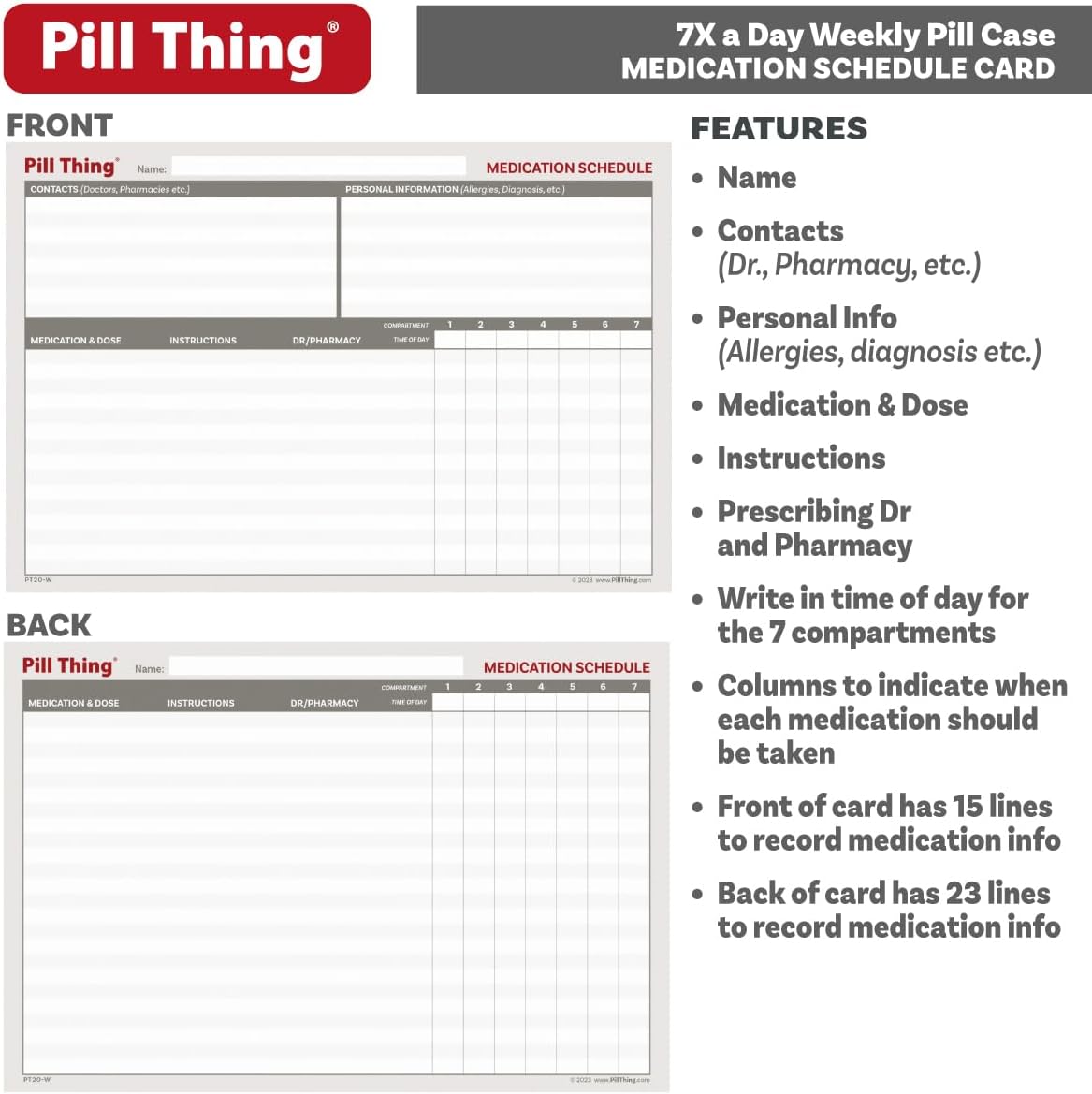 7 Times a Day Weekly Pill Box Organizer Case, Secure 7X Pillbox with Medication Schedule