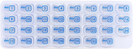 31-Day Monthly Pill Organizer Pod (Blue, Grey, Yellow, or Clear)