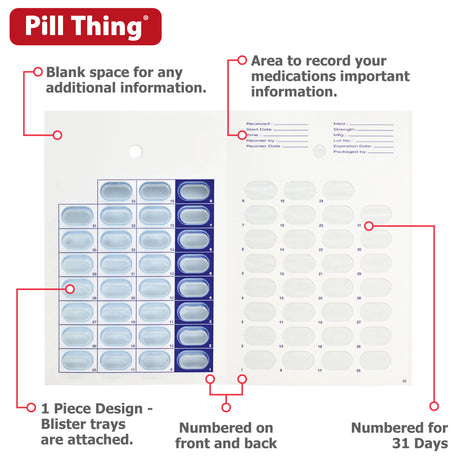 Large Monthly, Cold Seal Medication Blister Cards - Bifold (6, 12, 100, or 250 Pack)