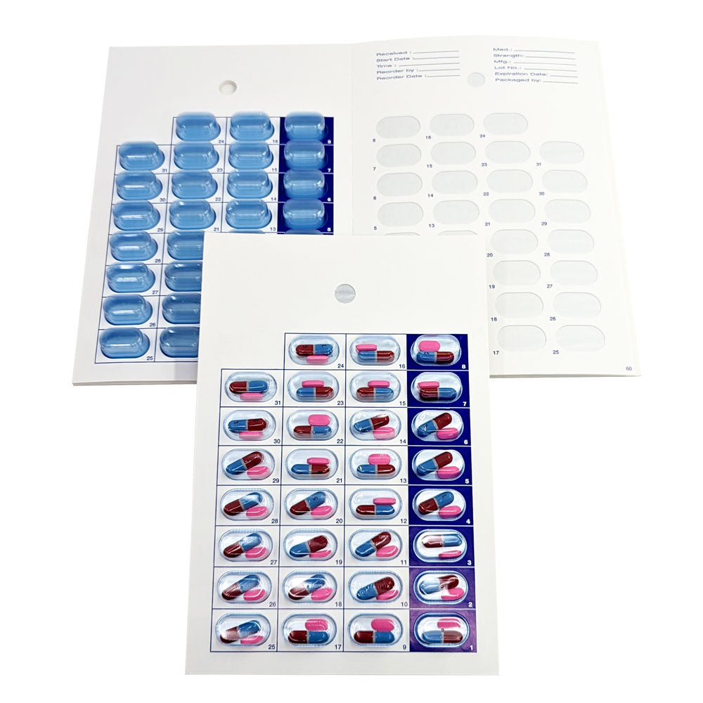Large Monthly, Cold Seal Medication Blister Cards - Bifold (6, 12, 100, or 250 Pack)