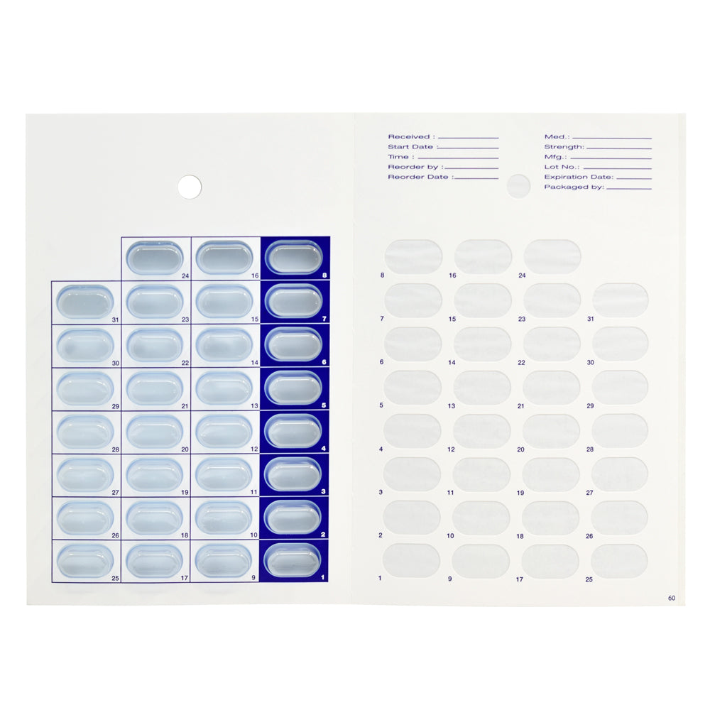 Large Monthly, Cold Seal Medication Blister Cards - Bifold (6, 12, 100, or 250 Pack)