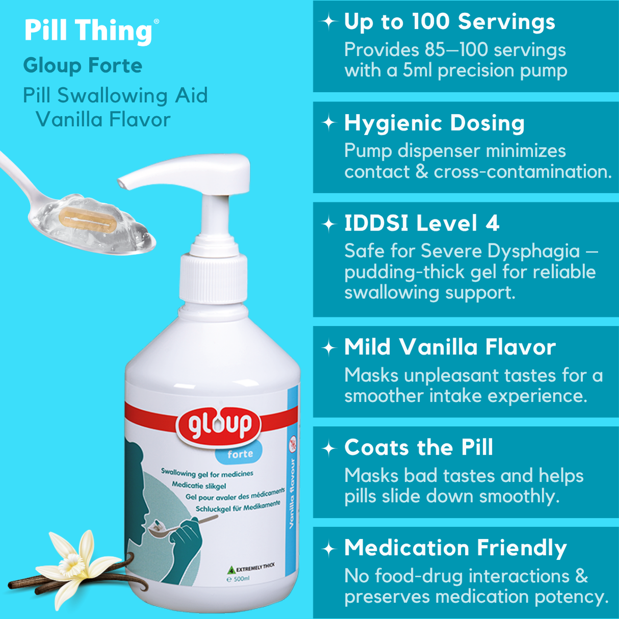 Gloup Forte Pill Swallowing Gel – Vanilla, 500ml | For Severe Dysphagia, IDDSI Level 4