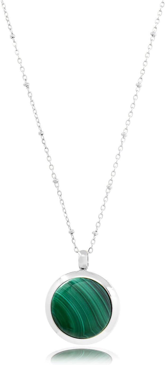 Round Pill Box Locket Necklace, Malachite, Beautiful