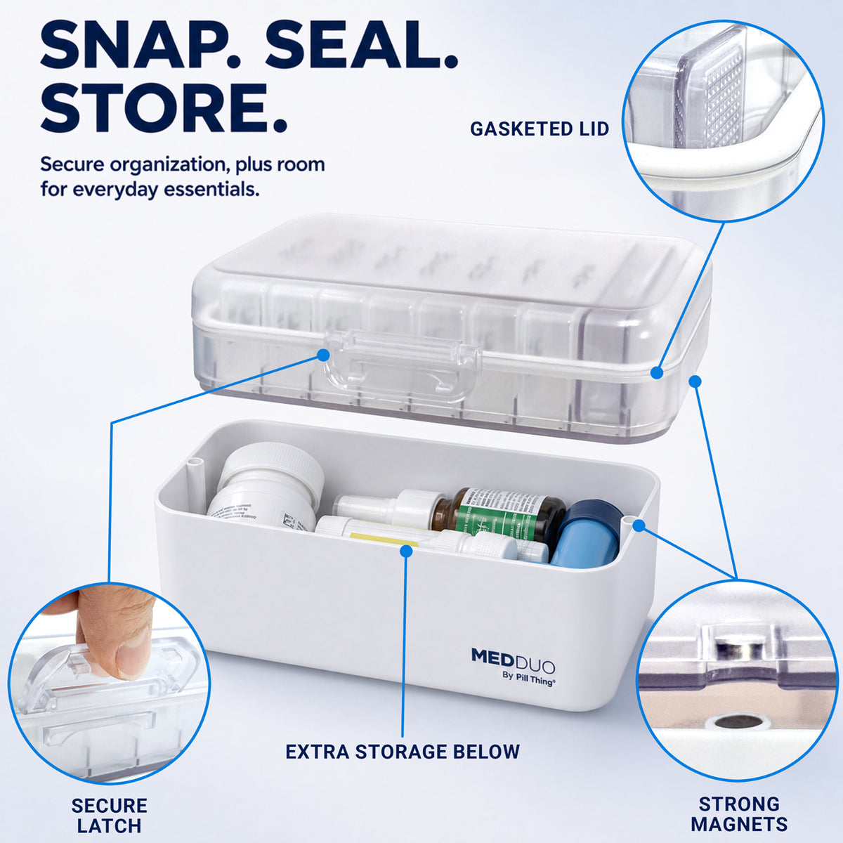 MedDuo Weekly Pill Organizer & Medication Storage System