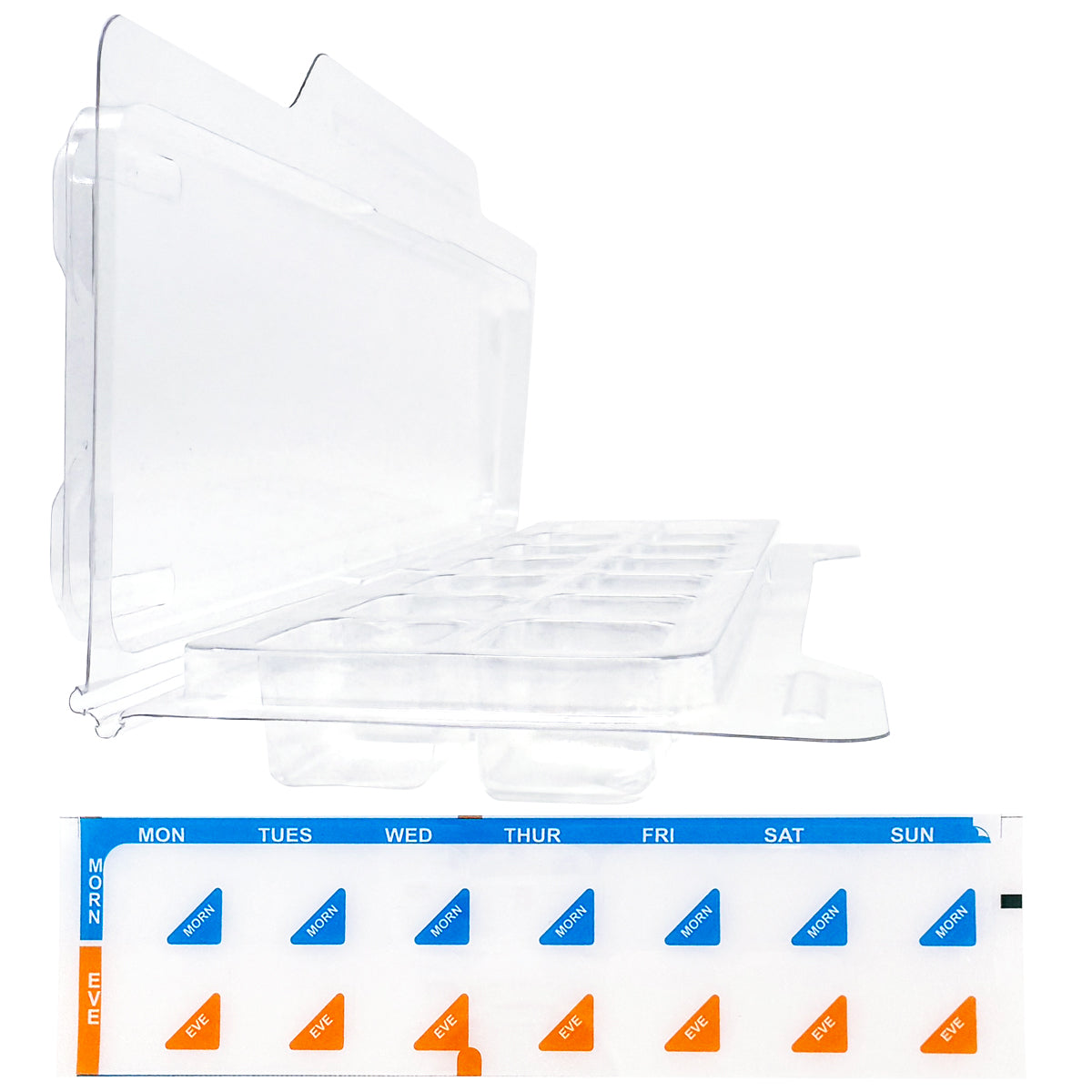 Weekly 2x/Day AM/PM Medication Tray – 7-Day Pill Organizer with Color-Coded Covers & Secure Lid (5 or 10 Pack)
