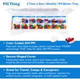 Weekly 2x/Day AM/PM Medication Tray – 7-Day Pill Organizer with Color-Coded Covers & Secure Lid (5 or 10 Pack)