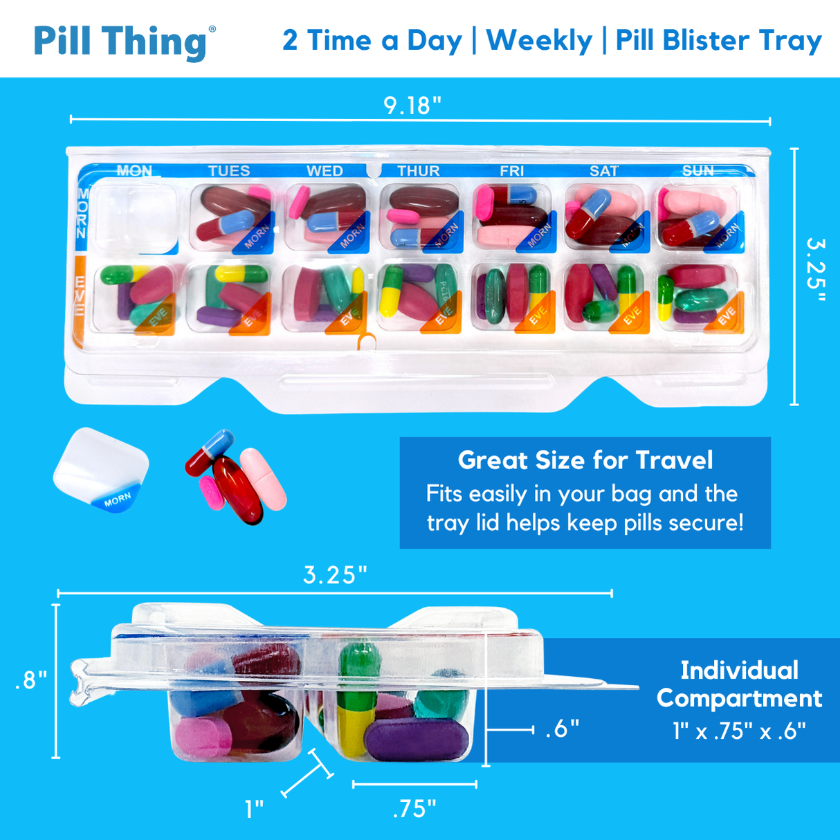 Weekly 2x/Day AM/PM Medication Tray – 7-Day Pill Organizer with Color-Coded Covers & Secure Lid (5 or 10 Pack)