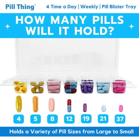 Weekly 4X a Day Medication Pharmacy Pill Blister Case Tray Pack with Self Adhesive Seal Label (5 or 10 Pack)