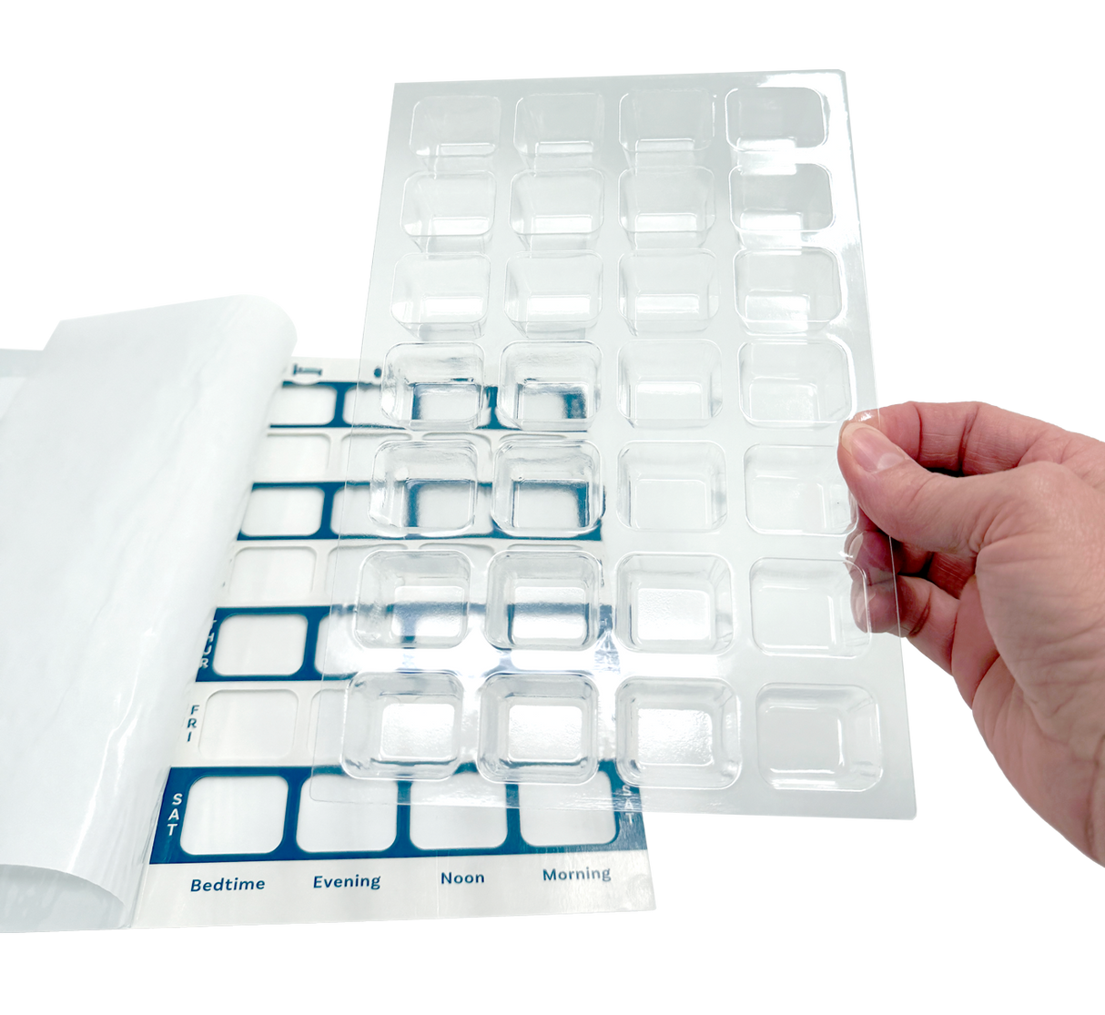 Weekly XL, 4 Time a Day, Cold Seal Medication Blister Cards - Tri-Fold Booklet