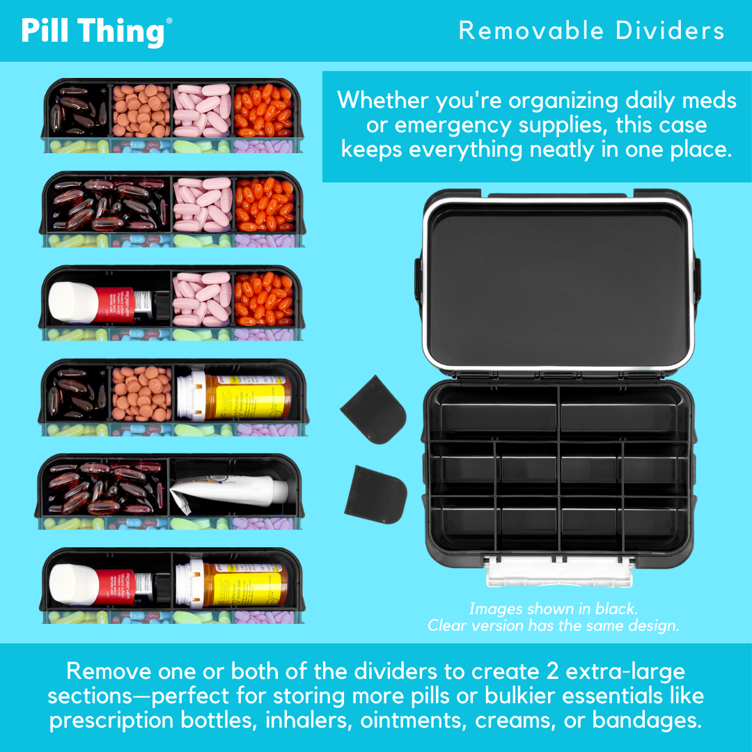 12 Compartment Large Pill Case with Airtight, Waterproof Seal, Medication Map Included (Multiple Colors)