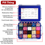 20 Compartment Cobalt Blue Large Pill Case with Airtight, Waterproof Seal, Medication Map & Medical Alert Card Included