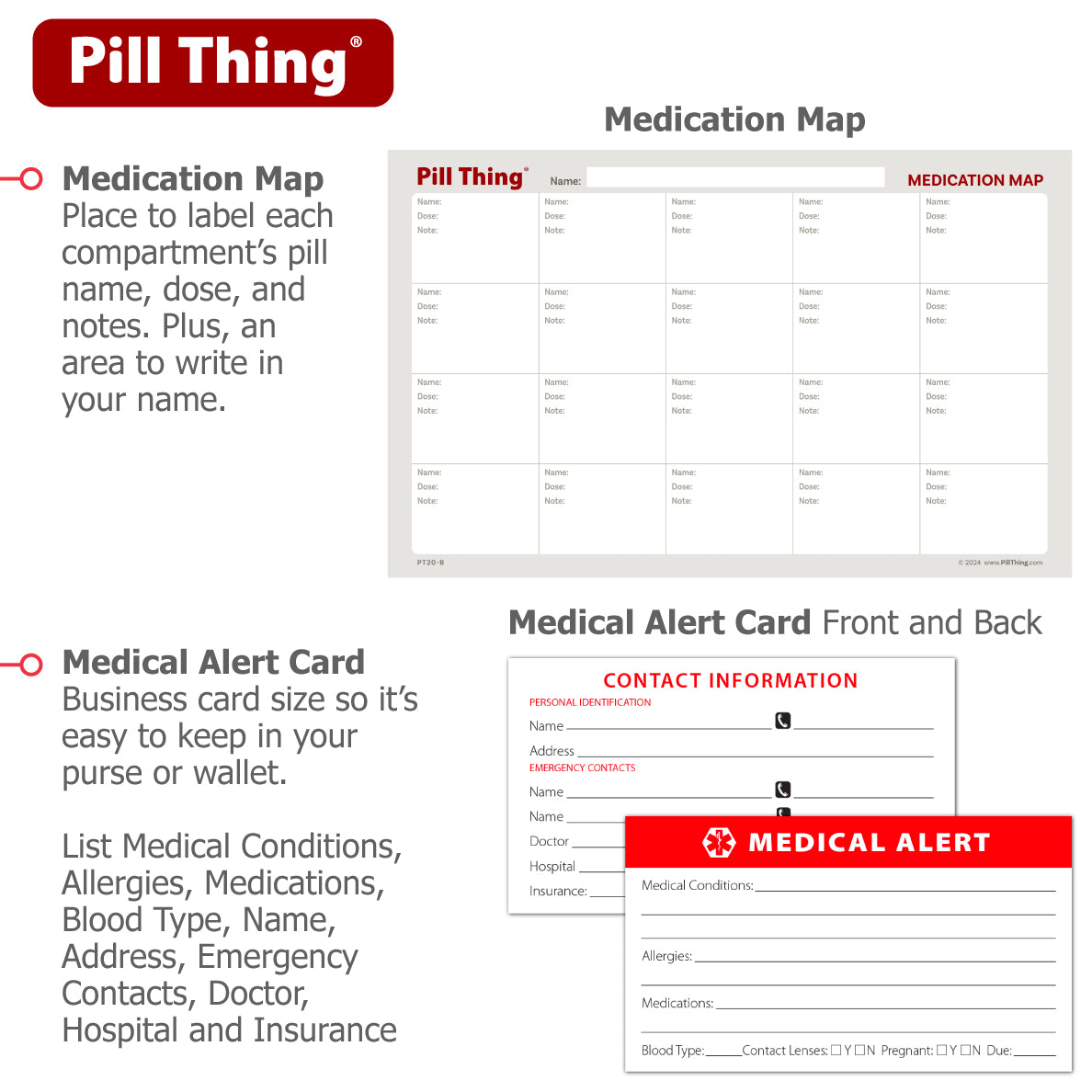 20 Compartment Cobalt Blue Large Pill Case with Airtight, Waterproof Seal, Medication Map & Medical Alert Card Included