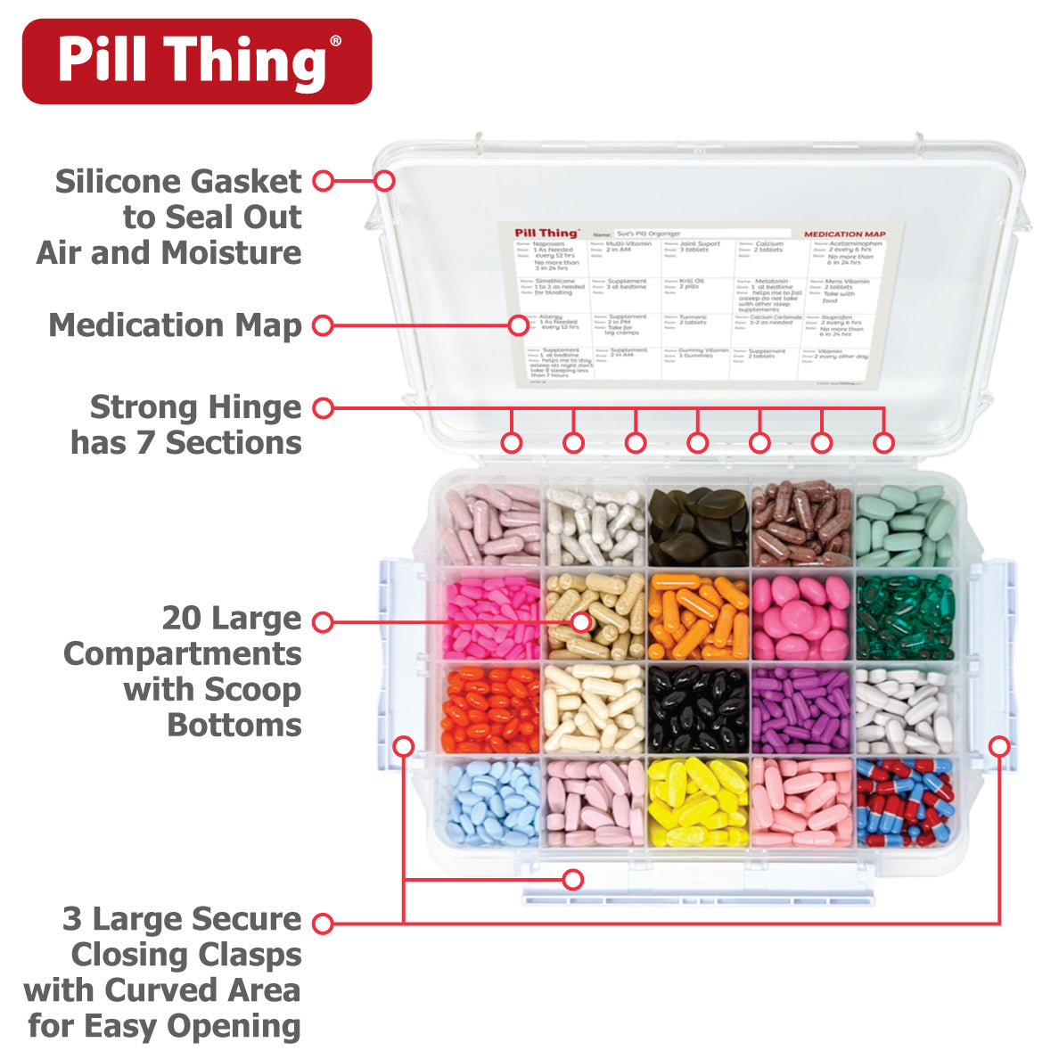 12 Compartment Large Pill Case with Airtight, Waterproof Seal
