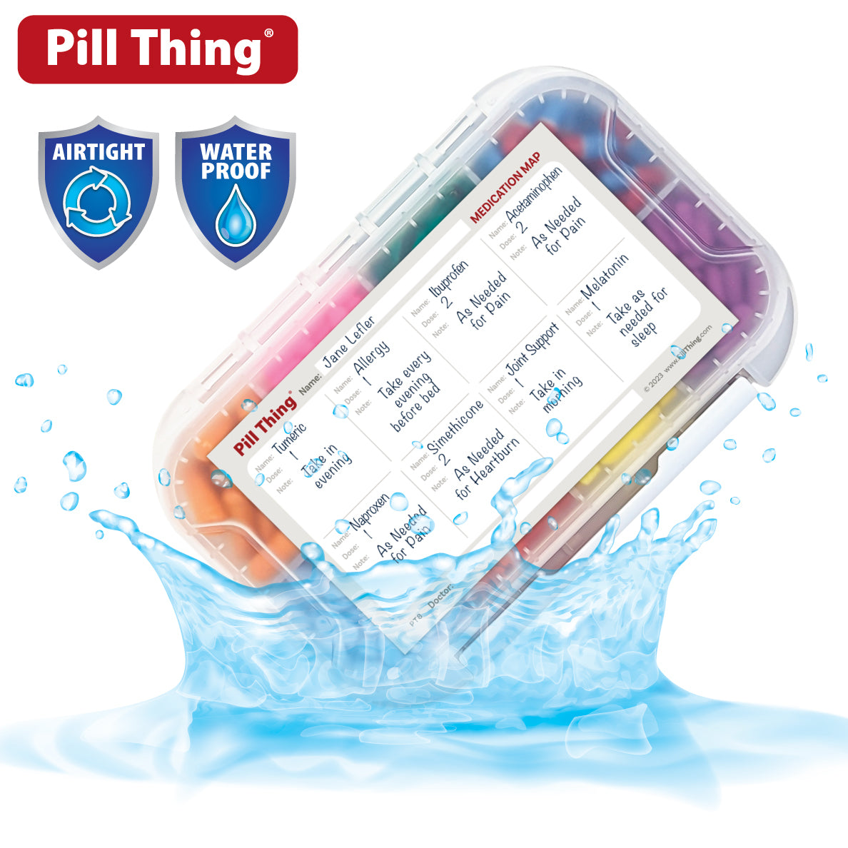 8 Compartment Large Pill Case with Airtight, Waterproof Seal