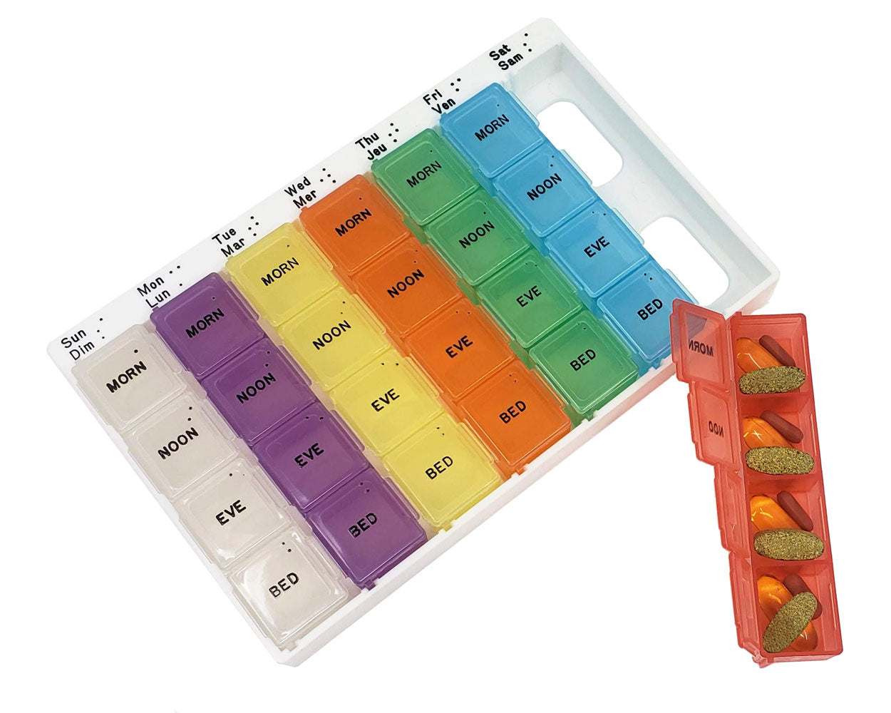 Medium Color-Coded Weekly Med Planner, 4-Compartment
