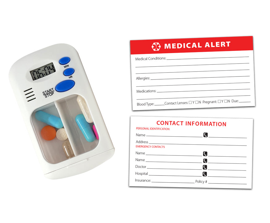 Divided Drawer Pill Timer with Bonus Medical Alert Card