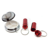 Round Silver 3-Compartment Pill Box with 2 Pill Box Key Rings