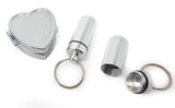 Heart-Shaped Silver 2-Compartment Pill Box with 2 Pill Box Key Rings