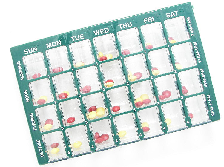 MedWrite Jumbo 4X a Day Weekly Pill Organizer in Storage Tray - Writab –  Pill Thing