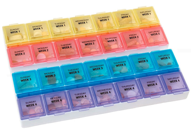 Monthly 4 week pill box organizer case 
